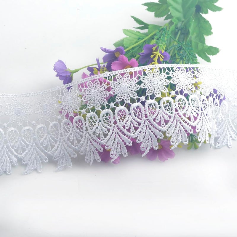 Kuasting 7.5 Yards Floral Lace Edge Trim 9CM Tassel Trims Width Europe Chips Pattern Inelastic Embroidery Lace Trim for Sewing Making, DIY Crafts, Gift Wrapping, Wedding Decor (White) - Image 2